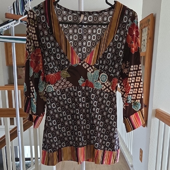 Rose Dimple Tops - Rose Dimple Bohemian Floral V-Neck Blouse